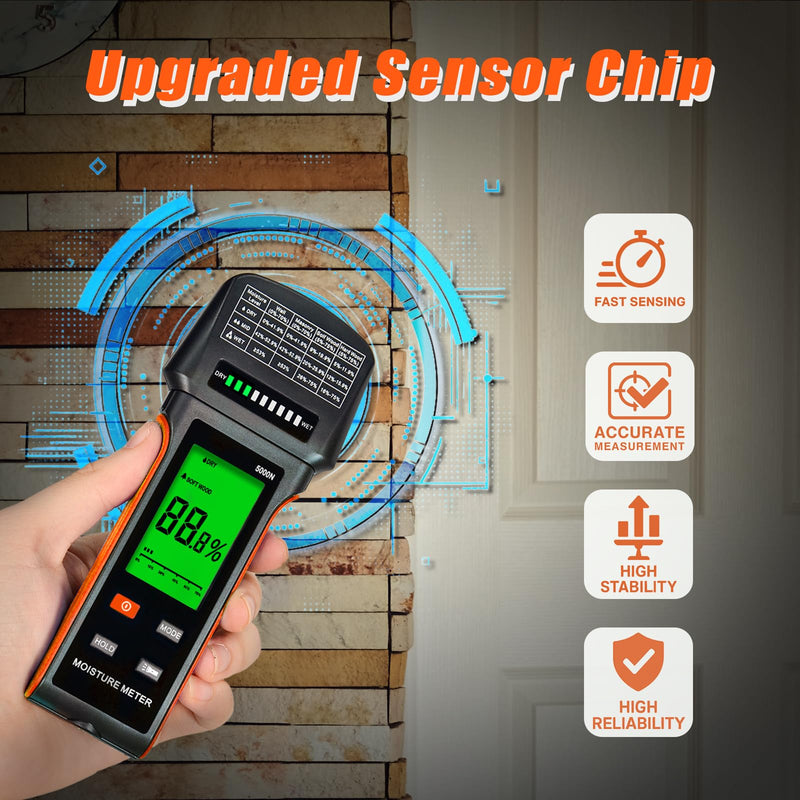 [Australia - AusPower] - Pinless Moisture Meter for Wood, Drywall & Masonry – Fast & Precise Handheld Moisture Detector，Wood Moisture Meter – Measures 5-75% (Wood), 5-70% (Drywall/Masonry) /Auto-Off & Alarm 