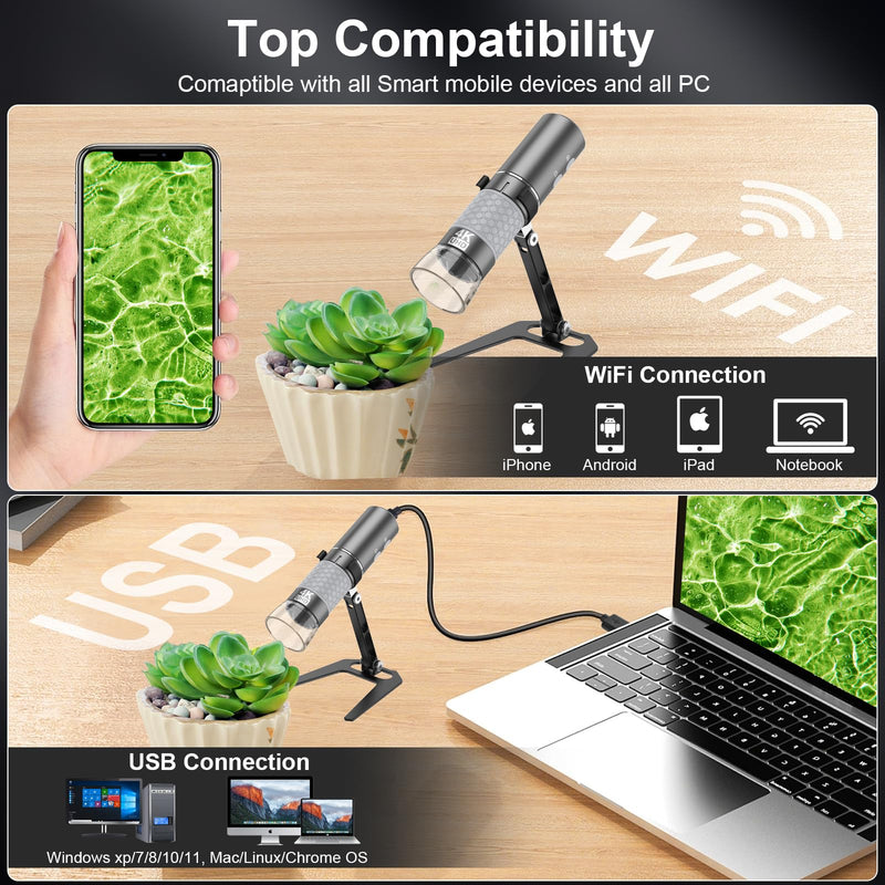[Australia - AusPower] - Wireless Digital Microscope 4K HD Wi-Fi Microscope Camera Digital Magnifier Compatible for iPhone, Android Phones and PC (Black) Black 