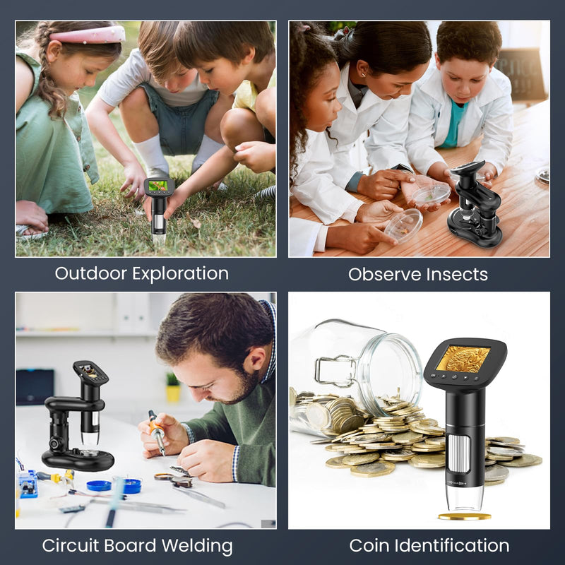 [Australia - AusPower] - Kids Microscope for Ages 8-12, Handheld Digital Microscope D-MS1 with 2" IPS Screen - Take Pictures & Videos - Download to PC & Mac - 1000X Pocket Microscope, Used Birthday for Kids black-B 