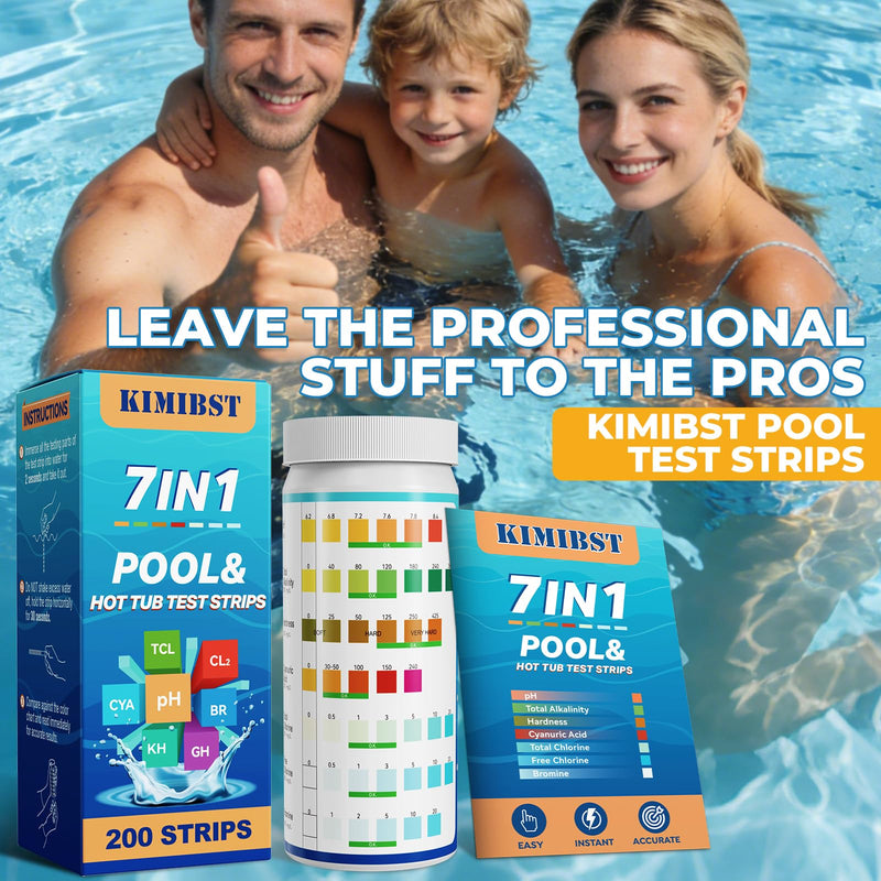 [Australia - AusPower] - Pool Test Strips: 200CT 7-Way Professional Hot Tub & Spa Test Kit for Bromine pH Total Chlorine & Hardness Cyanuric Acid and More Accurate Testing Above Inground Swimming Pool Water (200) 200 