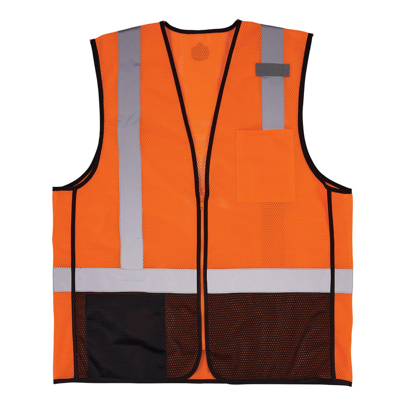 Ergodyne GloWear 8210Z-BK Class 2 Safety Vest, Hi Vis Mesh, Reflective, Black Front, Zipper Orange 4X-Large-5X-Large