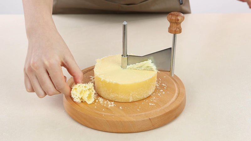 Cheese Curler Wheel, Girolle Cheese Shaver for i.a. Tête de Moine & Chocolate, Steel Cheese Curler with Wooden Base, Cheese Flower Shaver for Boards, Parties, Desserts