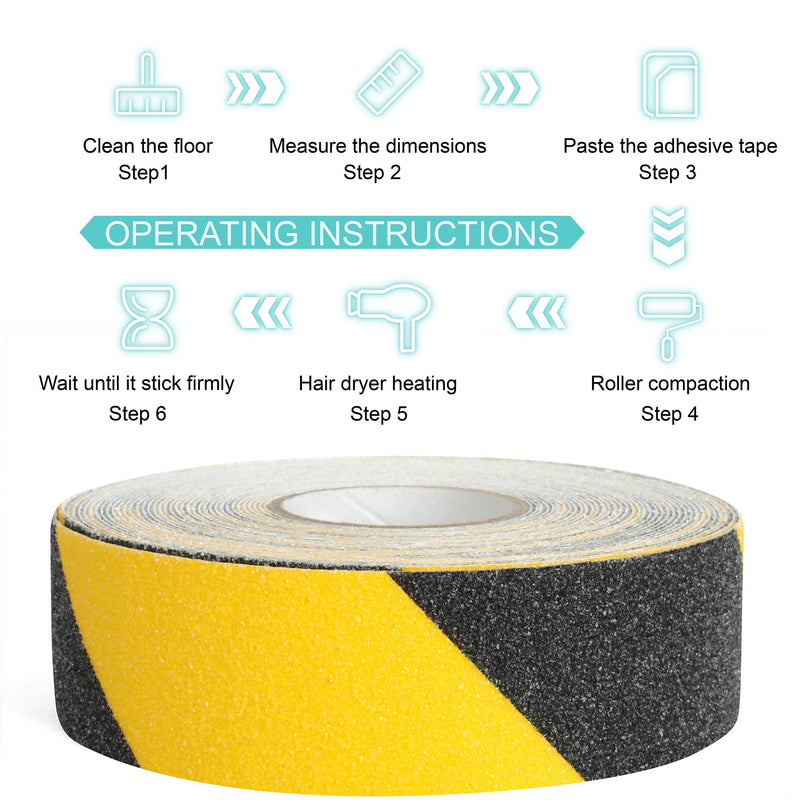 Heavy Duty Anti-Slip Grip Tape, Anti Slip Traction Tape, Non-Slip Tape, 6 Inches × 30 Foot, Black + Yellow, 80 Grit, Strong Adhesive, for Staircase, Ladder, Ramp, etc. 1