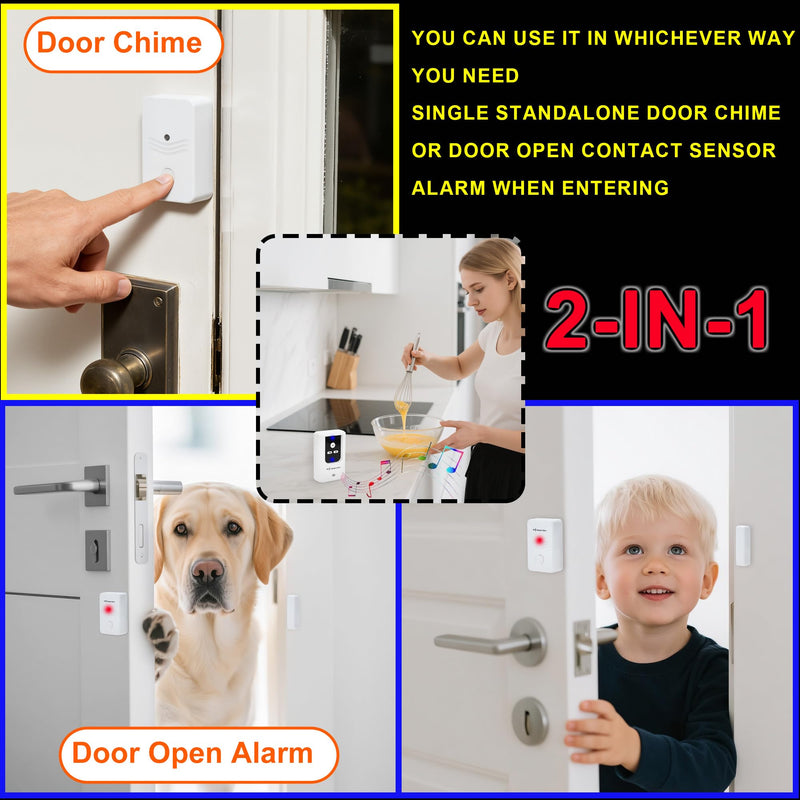 2-in-1 Elderly SOS Call Panic Button Waterproof Caregiver Pager Nurse Alert. Portable Receiver Long-lasting Rechargeable Battery-powered. Doorbell (Door Open Alarm) Cordless Bed Alarms
