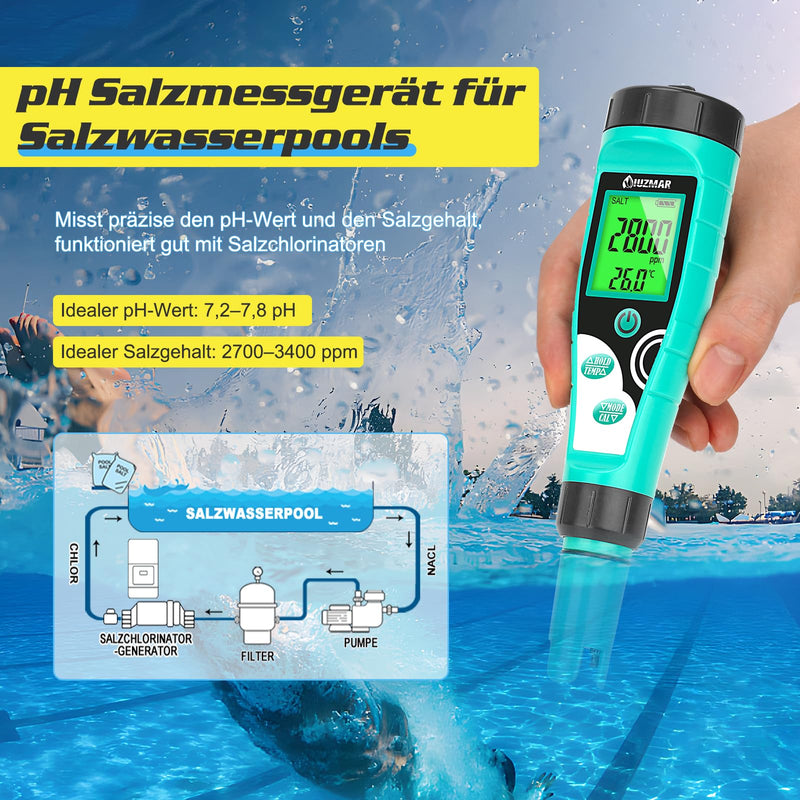[Australia - AusPower] - UIUZMAR Pool Chlorine and pH Meter, Digital Salt Content and ORP Meter, 7 in 1 Water Tester Measures PH, Free Chlorine, Salt, ORP, EC, TDS and Temperature for Aquariums, Hydroponics and Hot Tubs 7 in 1 pH chlorine meter 