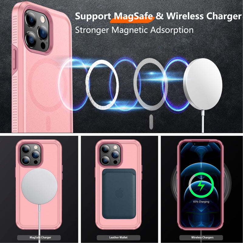 [Australia - AusPower] - Red2Fire Strong Magnetic for iPhone 12 Pro Max Case, [Compatible with MagSafe] [Tempered Glass Screen Protector + Camera Lens Protector] Heavy Duty Shockproof Protective Phone Case Cover (Pink) Pink-Mag 