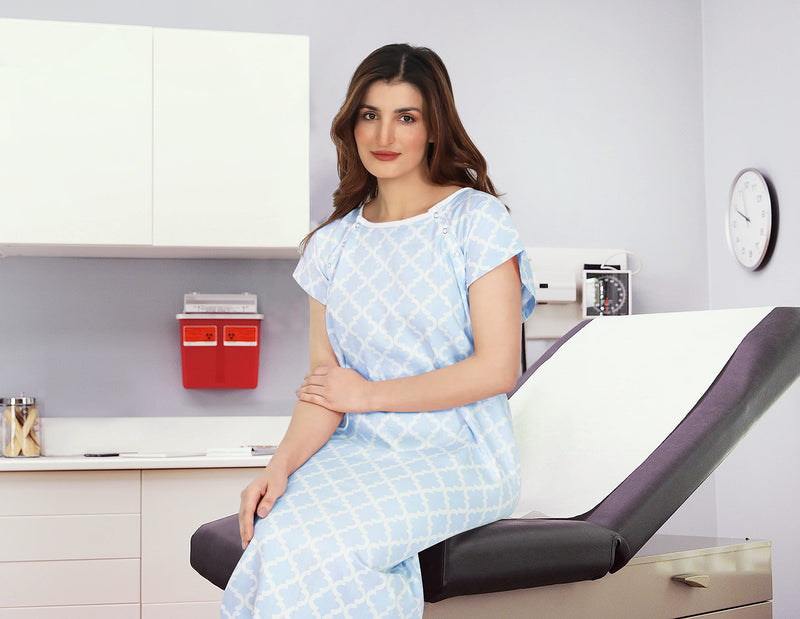 [Australia - AusPower] - NY Threads Women's Hospital Gown Soft and Stylish Patient Gown, Large-X-Large, Moroccon Tile Blue 