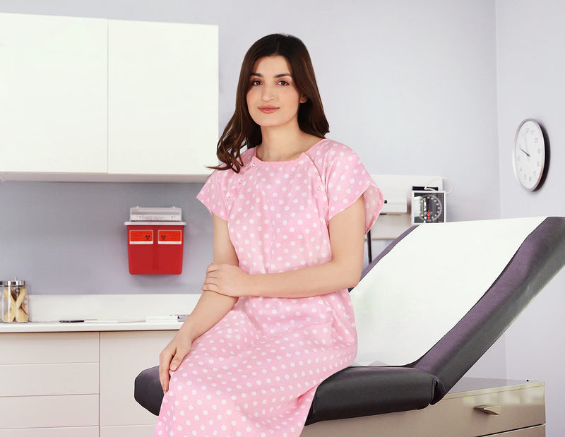 [Australia - AusPower] - Utopia Care Women's Hospital Gown Soft Comfortable and Stylish Patient Gown Small-Medium Polkadots Pink 