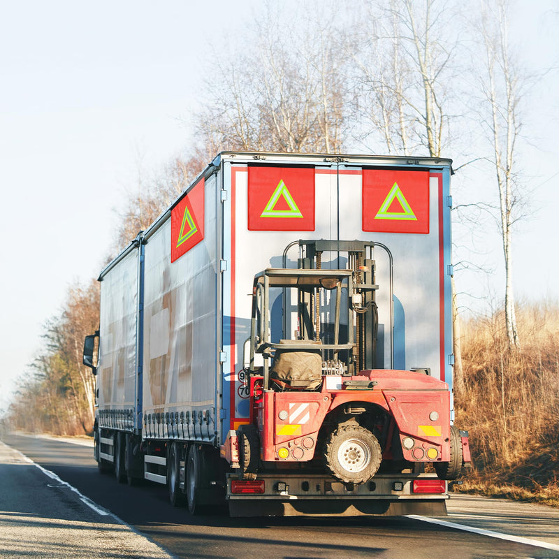[Australia - AusPower] - 2 Pcs Red Flag for Truck Loads, 18 X 18 Inch Safety Flags for Trucks with Bungee Cord Attachment, Oversize Load Flags for Transporting, Red Warning Flag (RED with Reflective Yellow Triangle) RED with Reflective Yellow Triangle 