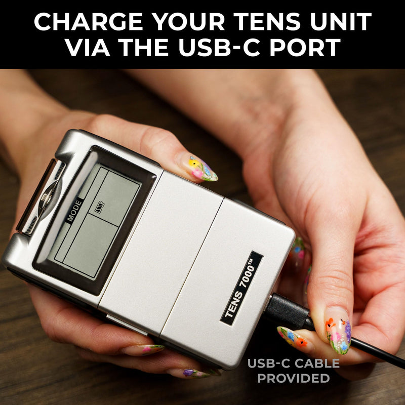 [Australia - AusPower] - TENS 7000 Rechargeable Tens Unit Muscle Stimulator, EMS Muscle Stimulator, Back Pain Relief, 4 Electrodes/Unit Pads, Period Pain Simulator, Muscle Recovery & Growth, Stim Machine, Electrotherapy 