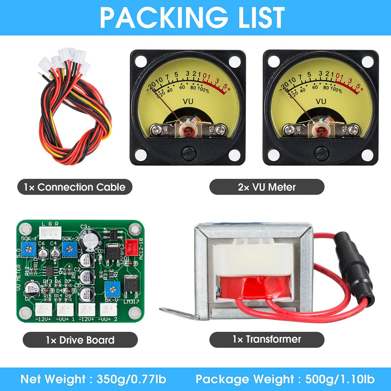 [Australia - AusPower] - Dual Analogue VU Meter DB Panel Sound Level Indicator with Driver Board for DIY Amplifier 