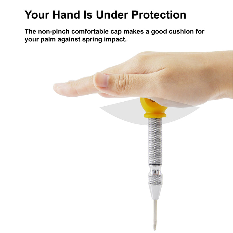 [Australia - AusPower] - MulWark 5" Spring-Loaded Automatic Steel Center Hole Punch Marker Scriber For Wood, Metal, Plastic, Car Window Puncher Breaker Tool-With Palm Cushion Cap, Adjustable Impact-A Replacement Tip Included 5" Center Punch 