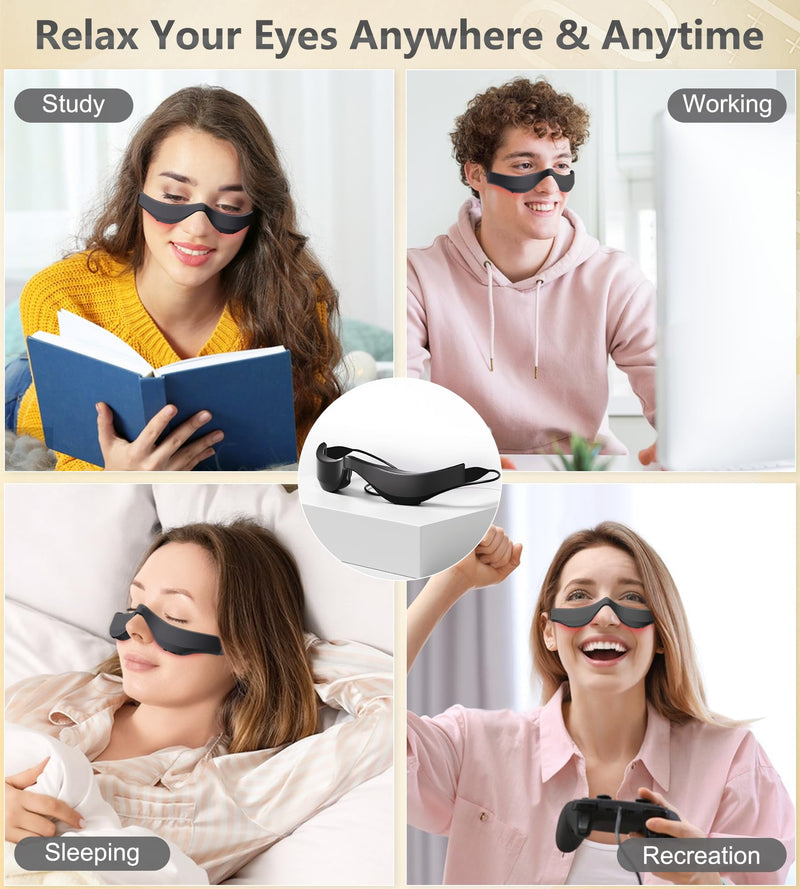 [Australia - AusPower] - Under-Eye Red Light Therapy Glasses, Rechargeable Therapy Device Microcurrent Eye Massager, Eyes Bag Remover for Dark Circles, Eye Bags & Wrinkles Black 