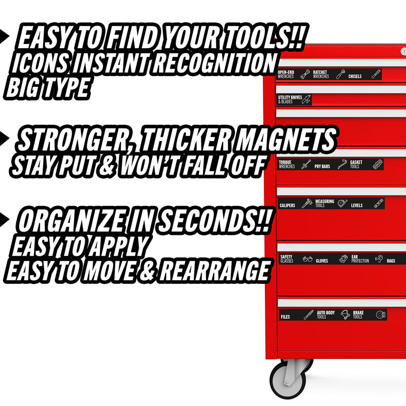 [Australia - AusPower] - Toolbox Organization Magnetic Labels-80 Large Tool Chest Organizer Labels-Strong Magnets-Fits All Brands of Steel Tool Box Drawers(Black 3.125x1.0 in) Black 3.125 x 1.0 Inches 