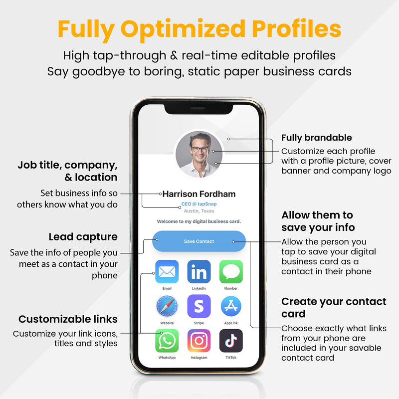 [Australia - AusPower] - Dot Digital Business Card for Back of Phone (TapSnap) | No Subscription/No-Fee | Instantly Share Contact Info, Socials & More - for iPhone and Android - NFC Tap to Share (White) White 