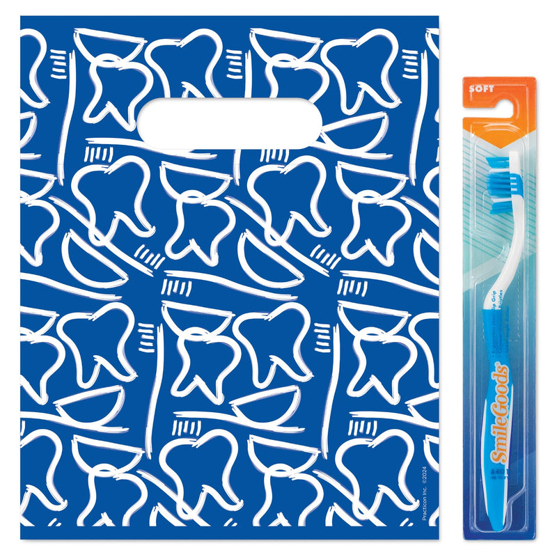 Practicon 11096124 Dental Drawings Scatter Print Patient Bags, 8" x 10" (Pack of 100)