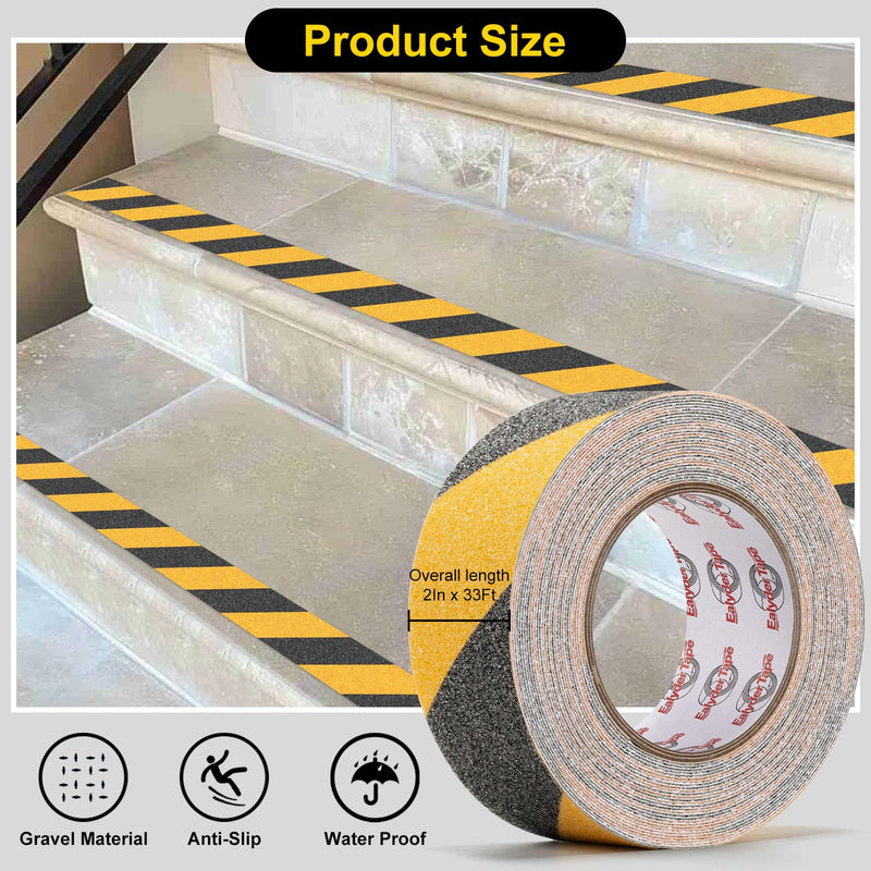 Anti Slip Tape Yellow/Black 2 Inch x 33 Ft, Non Slip Waterproof Safety Grip Adhesive Traction Warning Tape for Steps, Stair Treads and Ramps, Indoor & Outdoor Use 2 Inch x 33 Ft, Black Yellow