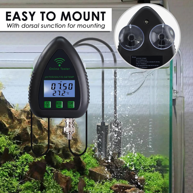 [Australia - AusPower] - 5-in-1 WiFi pH Monitor, Water Quality Tester, pH/S.G/TDS/Salt/Temperature 24/7 Online Hydroponic Monitoring WiFi Tester with Data Logging and Alarm for Aquarium Fish Pond Saltwater Pool 