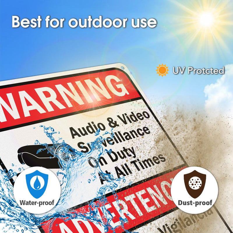 GicnKeuz Audio & Video Surveillance on Duty at All Times signs,10 x 7 Inches Safety Warning Sign .040 Reflective Aluminum,Waterproof and Fade Resistant,4 Pre-drilled holes,Easy to Install, Indoors and Outdoors Use(4-pack) 10 x 7 Inches - 4 packs