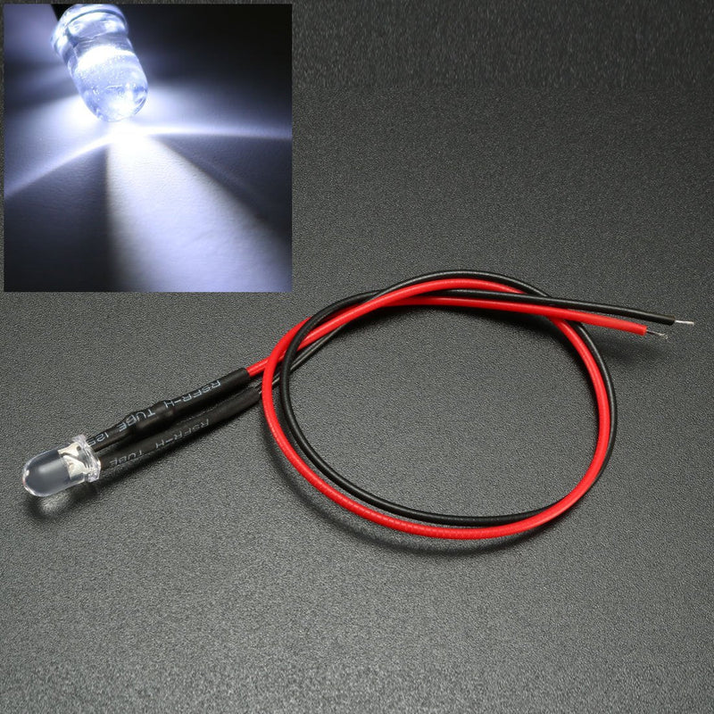 [Australia - AusPower] - uxcell 10Pcs 5mm Pre Wired LED, White DC3-6V Clear Lens, Light Emitting Diodes 