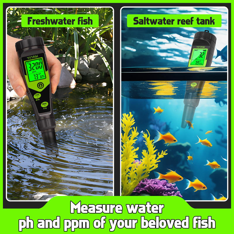 [Australia - AusPower] - Pool Salt Tester, Digital 5 in 1 pH TDS EC Salinity Meter with Calibration Solution Kit, Simultaneous Display ppm pH for Saltwater Pool, Aquarium, Hot Tub, Spa, Hydroponics, Home Brew&Pickling YK-T5S 