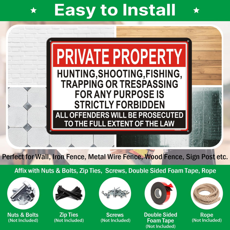 Private Property No Hunting Shooting Fishing Trapping or Trespassing for Any Purpose is Strictly Forbidden,Offenders Will Be Prosecuted Signs No Trespassing Signs 18x12 inches Metal 2 Pack