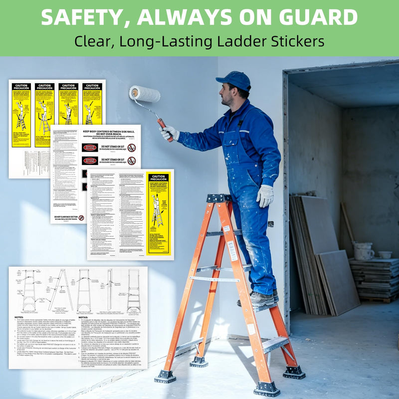 6-Pack Fiberglass Ladder Safety Label Kits Replacement for Werner Step Ladder, Extension Ladder Safety Sticker for Home, Commercial, Maintenance Use on Step & Extension Ladders