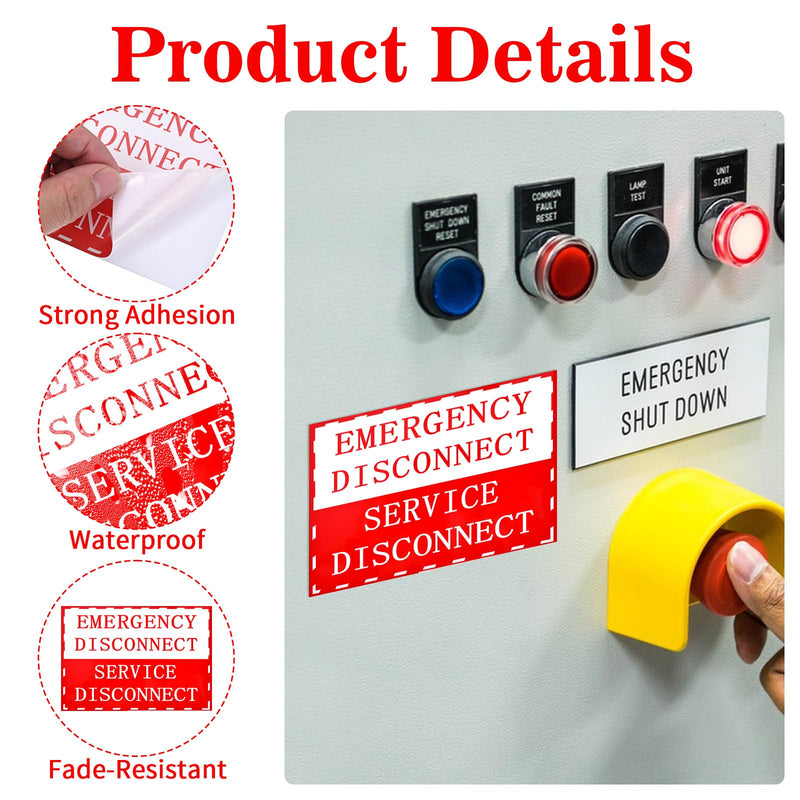 12PCS NEC Compliant Emergency Disconnect Sticker, 5x3.5 Inch Emergency-Disconnect Service-Disconnect Sticker, Notice Danger Labels for Electrical, Electrical Service Warning Sign for Indoor, Outdoor