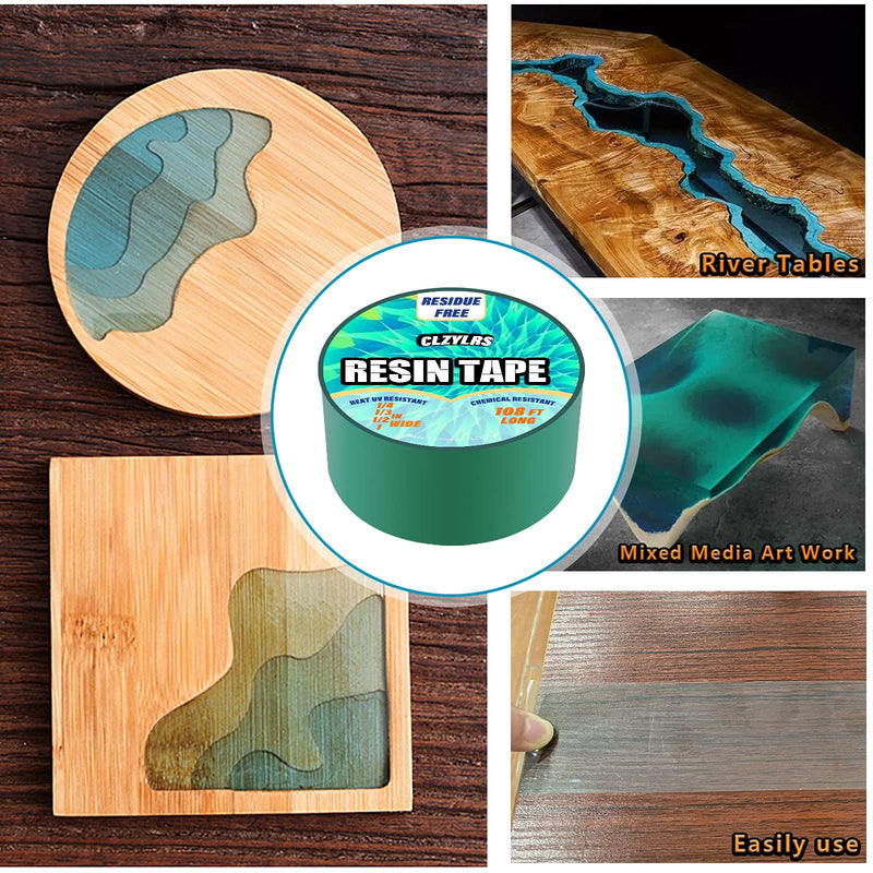 CLZYLRS 4 Rolls Resin Tape for Epoxy Resin Molding-Silicone Thermal Adhesive Tape-Easy Peeling (1inch & 3/4inch & 1/2inch & 1/4 inch) Green 108 FT Long (1inch & 3/4inch & 1/2inch & 1/4 inch)