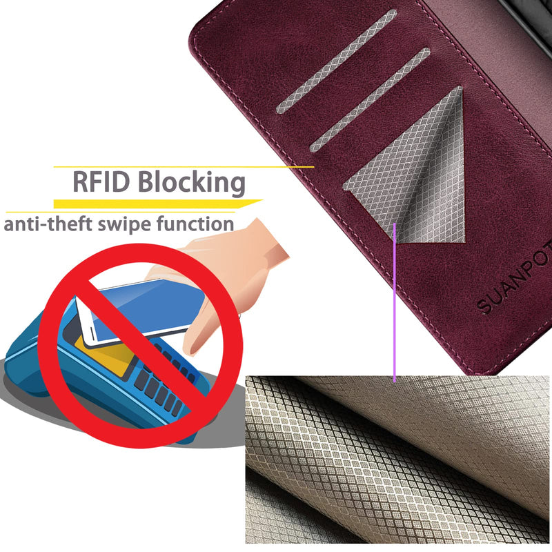 [Australia - AusPower] - SUANPOT for Samsung Galaxy S24 Plus/S24+ Wallet case with RFID Blocking Credit Card Holder,Flip Book PU Leather Protective Cover Women Men for Samsung S24Plus Phone case Wine Red 