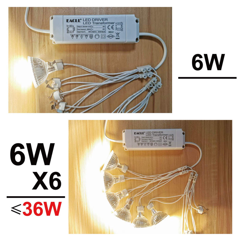 EACLL GU5.3 LED Warm White 6 W Replaces 50 W Halogen MR16 Bulb, Pack of 6, 550 Lumen 2700 K Bulb, AC/DC 12 V Flicker-Free Spotlight, Beam Angle 120° Spot, Not Dimmable Diameter 50 x H 45 mm Reflector Lamp 2700 K Warm White Light 6 pcs (pack of 1) 6w