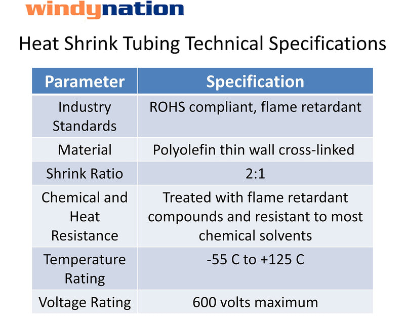 WindyNation 100 Feet (31 Meters) 3/4 inch, 3/4" I.D. Polyolefin 2:1 Black Heat Shrink Tubing 100 ft. of 3/4" 1