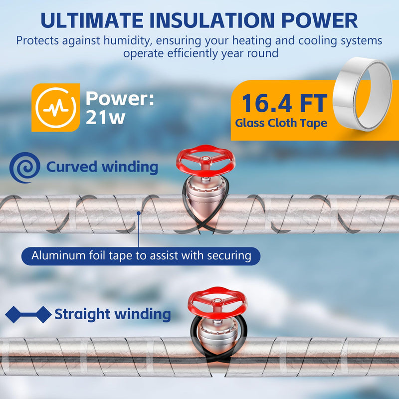 Saillong Heat Tape for Water Pipes & Pipe Wrap Insulation with Tape, Self Regulating Heat Cable, Cotton Water Pipe Insulation Wrap for Freeze Protection RV(9ft,23.6ft) 9FT,23.6FT