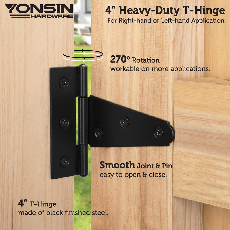 [Australia - AusPower] - 4" T-Strap Shed Door Hinges 2Pcs, Heavy Duty Black Tee Hings for Wooden Fence Gate, Outdoor T Hinges Barn Door Gate Hinges Hardware, Wrought Hinges Hardware, Thickness 2mm 2 4 Inch 