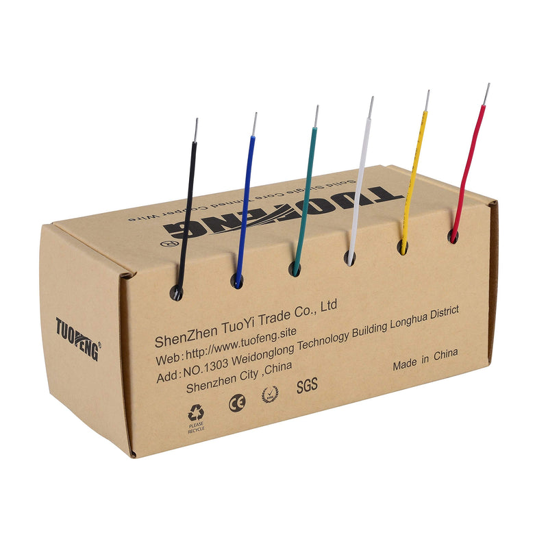 [Australia - AusPower] - 20 awg Wire Solid Core Hookup Wires-6 Different Colored Jumper Wire 26.3 ft or 8 m Each, 20 Gauge Tinned Copper Wire PVC (OD: 1.7mm) Hook up Wire Kit 20 awg Solid Wire kit 26ft 