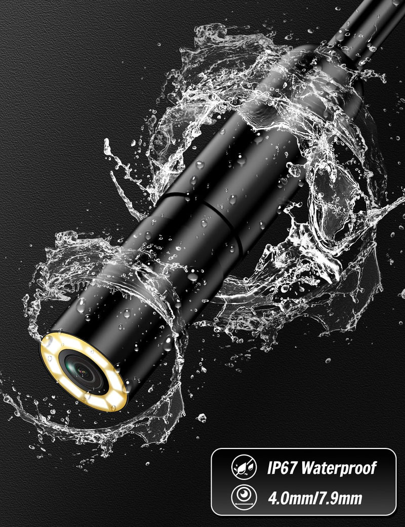 [Australia - AusPower] - Endoscope Camera with Light, 1920P HD Borescope with 8 Adjustable LED Lights, Borescope with 16.4ft Semi-Rigid Snake Camera with Light, 7.9mm IP67 Waterproof Inspection Endoscope for iOS and Android AN112-16.4ft 