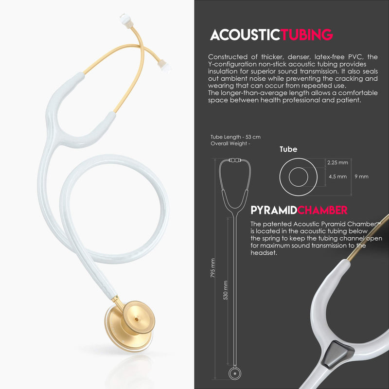 [Australia - AusPower] - MDF Instruments Acoustica Lightweight Stethoscope for Doctors, Nurses, Students, Gold/White Tube + MDF LUMiNiX Illuminator Medical Professional Diagnostic Penlight 
