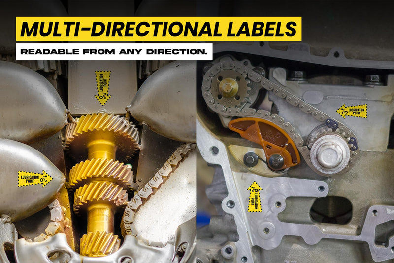 Lubrication Point Stickers (Multi-Directional Arrow) | Grease Point, Grease Here | MRO Labels | Machinery & Equipment - Heavy-Duty, Ultra Durable – USA Made (2x1 inch), 20 Pack Lubrication - Arrow 20-Pack