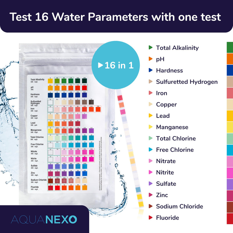 [Australia - AusPower] - 25 Water Tester Drinking Water 16-in-1, pH Test Strips, Water Hardness Test Strips, Measure Water Hardness, pH Value Test Strips, Drinking Water Test Strips, Drinking Water Test 