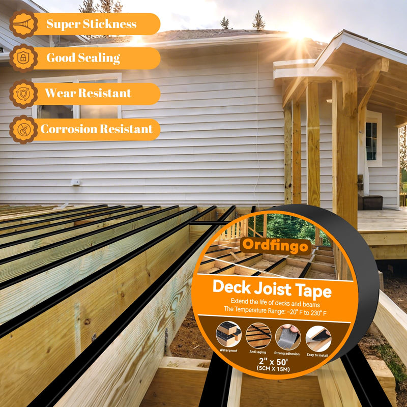 Joist Tape for Decking 2'' X 50'- 6 Rolls, Waterproof Butyl Deck Tapes 2 Inch, Weather Resistance, Anti-Corrosion, Self-Adhesive Flashing Decking Tape for Wood Joists Decks Beams 2" x 50'
