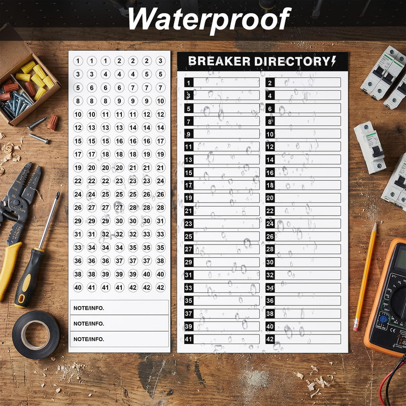 15 Sheets Breaker Panel Labels, Includes 10 Breaker Directory Stickers and 5 Number Stickers Waterproof Durable Self-Adhesive Electrical Panel Labels (Black)