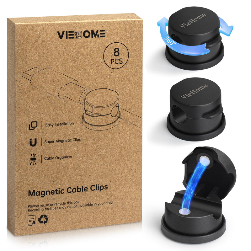 [Australia - AusPower] - 8 Pack Magnetic Cable Management Clips - Ideal Cord Holder for Nightstand, Desk, Charger Holder - Phone Cord Holder w/360 Rotation 