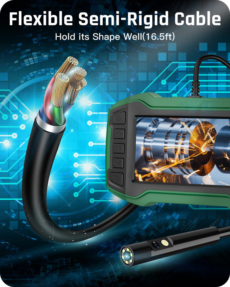 [Australia - AusPower] - Dual Lens Endoscope, 1080P HD Borescope Inspection Camera with Light, 4.5'' LCD Screen can Split Screen, 7.9mm IP67 Waterproof Scope Camera, 16.5FT Semi-Rigid Cable, 32GB Card 