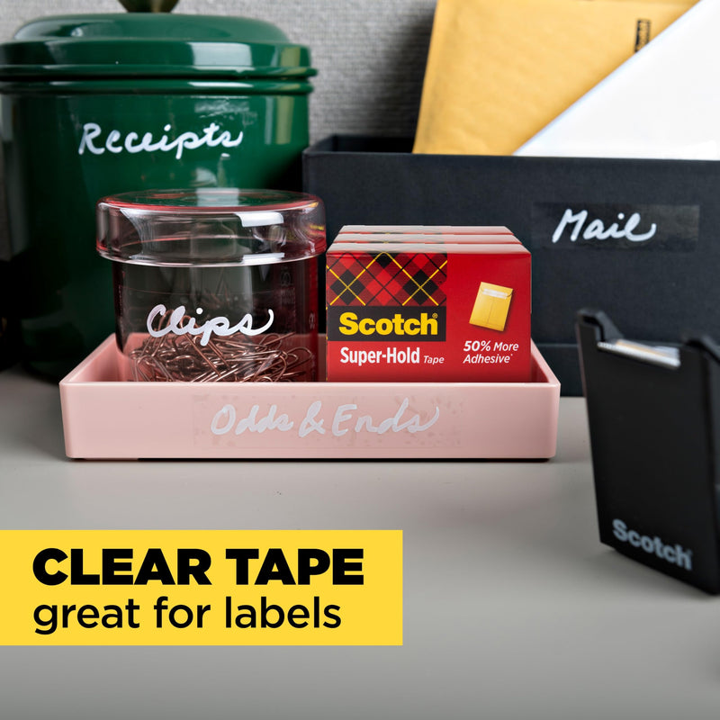 Scotch Tape Dispenser Value Pack Super-Hold Tape, Black Dispenser, 1 in Core, 12 Packs (700K10C18BLK) 3/4 in x 1000 in