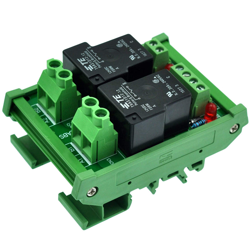 CZH-Labs DIN Rail Mount 12V Passive 2 SPST-NO 30Amp Power Relay Module.