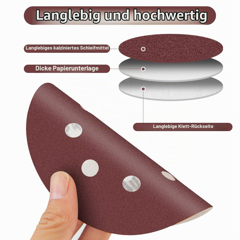 Pack of 50 Sandpaper 125 mm, Sanding Discs for Random Orbital Sanders, 8 Holes, 60/120/240/400/800 Grit for Wood, Metal and Paint