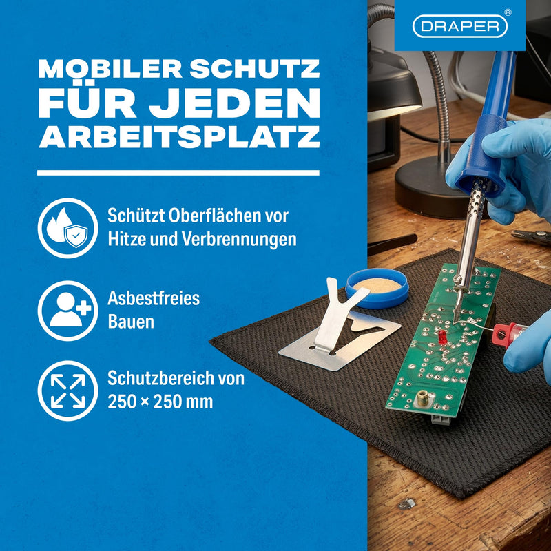 Draper 30309 Soldering Mat (Asbestos Free) | Asbestos free heat resistant mat protects work areas and soldering stations from gas burners, durable soldering mat