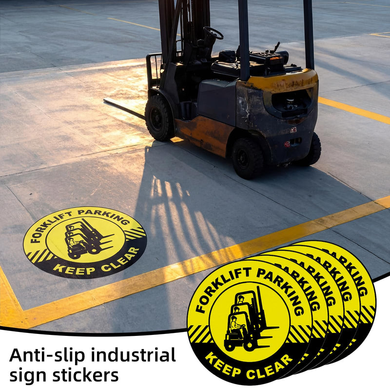 5 Pcs Forklift Parking Keep Clear Sign - 17 Inch Forklift Traffic Floor Adhesive Sign for Safety Warning Industrial Sticker for Work Shop Warehouse Office