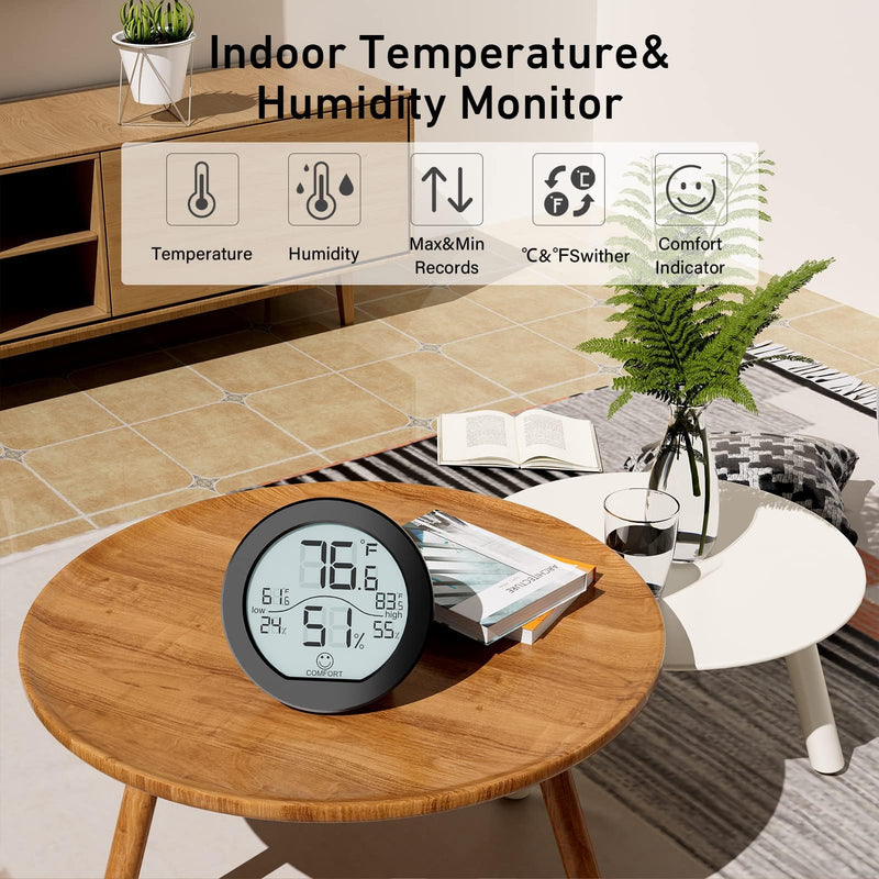 [Australia - AusPower] - SECRUI Indoor Digital Hygrometer 3 Pack Room Thermometer and Humidity Gauge LCD with Max and Min Records (Black) Black TH1 x3 