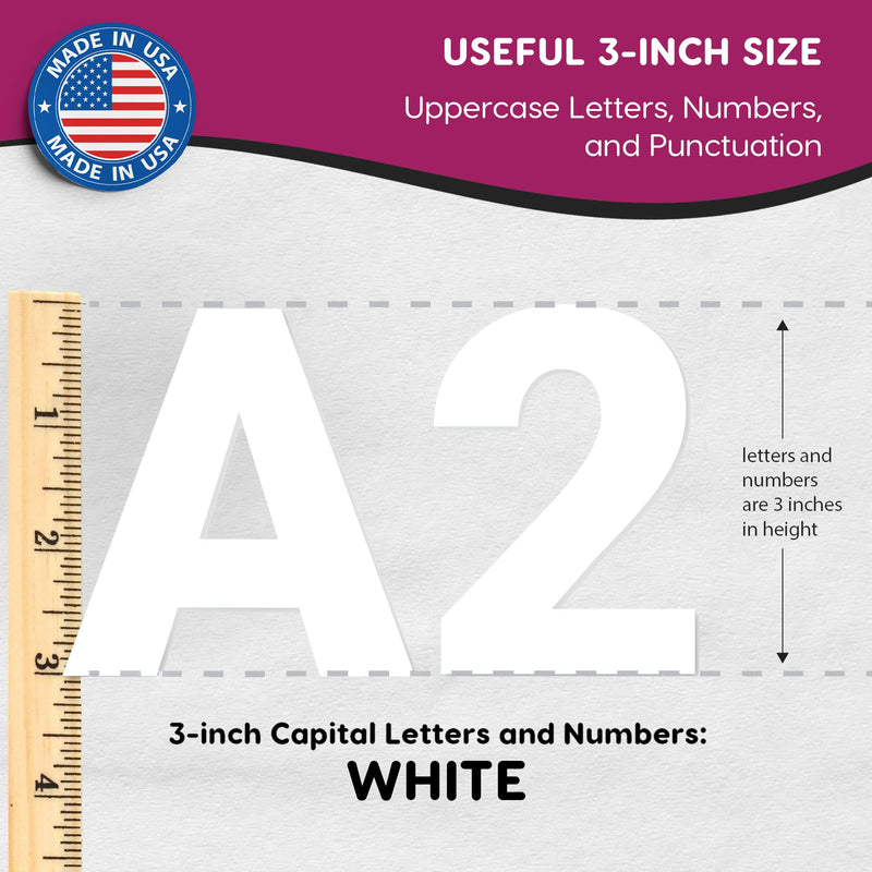 [Australia - AusPower] - 209 Pcs 3 in. White Bulletin Board Letters & Numbers, Capital Letters, Numbers, Punctuation, US Made Card Stock Punch Out Letters for Poster, Bulletin Board, Classroom - Precut Letters & Numbers 